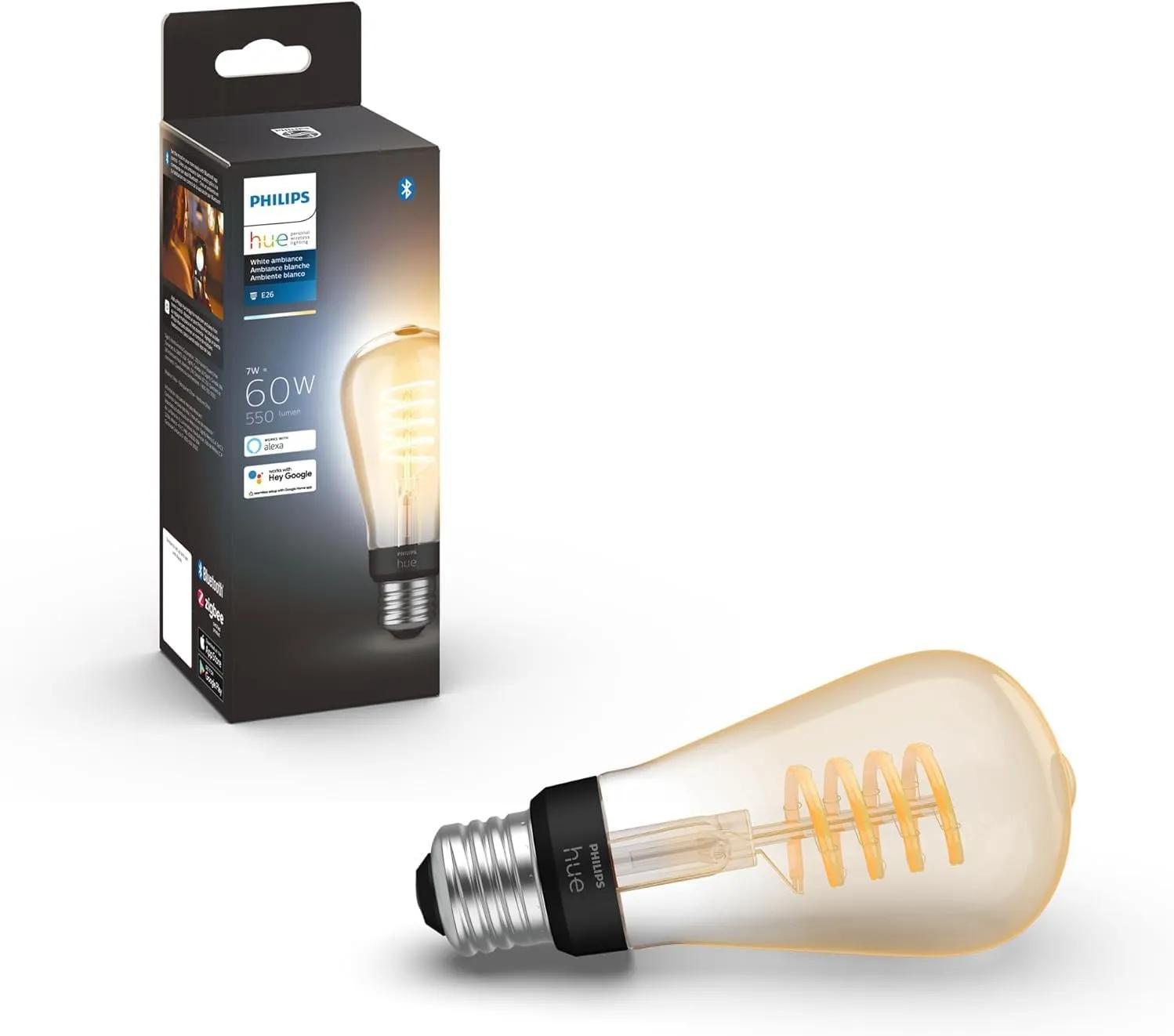 Philips Hue 7W ST19 White Ambiance LED Smart Vintage Edison Filament Bulb, Warm - Pack of 1 - E26 - Control with App - Compatible with Alexa, Google Assistant and Apple HomeKit