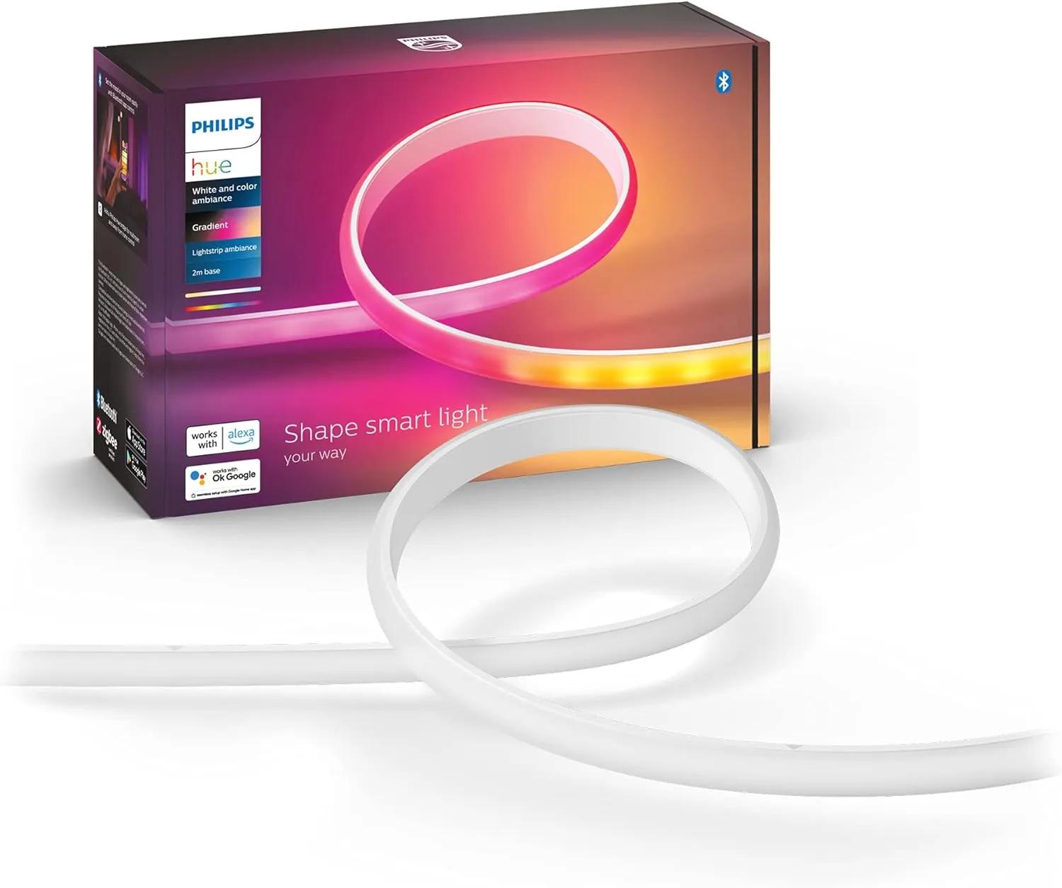 Philips Hue Indoor 6-Foot Smart LED Light Strip Base Kit with Plug - Flowing Multicolor Effect - 1 Pack - Control with Hue App - Works with Alexa, Google Assistant and Apple HomeKit