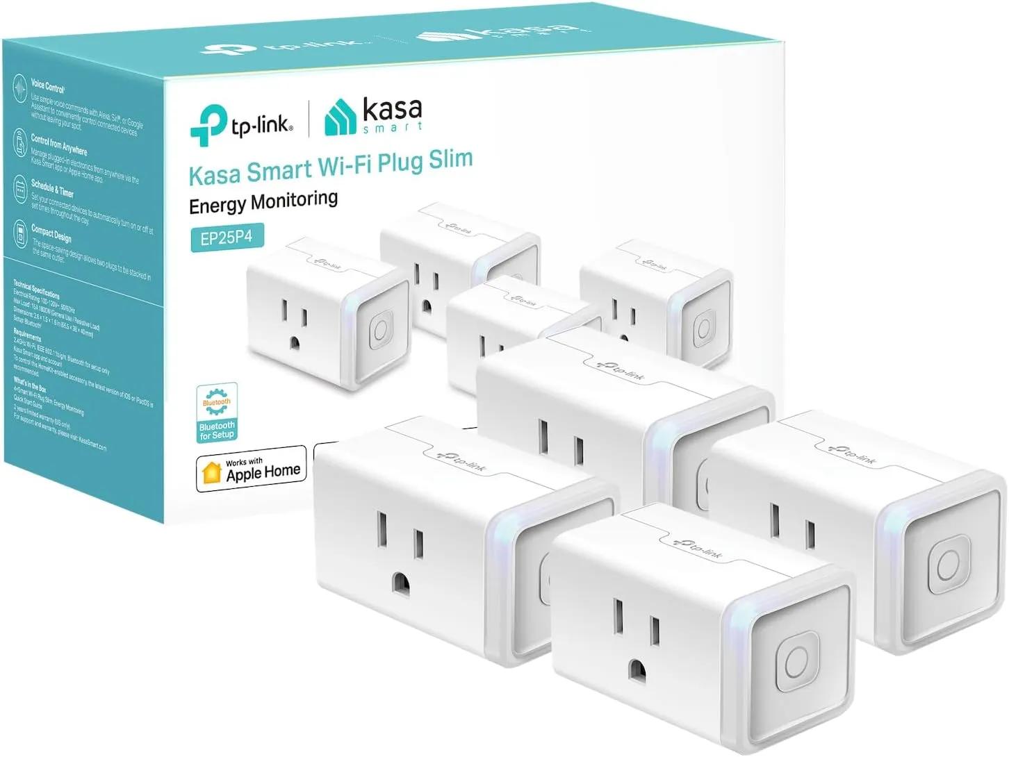 Kasa Smart Plug Mini 15A, Apple HomeKit Supported, Smart Outlet Works with Siri, Alexa & Google Home, UL Certified, App Control, Scheduling, Timer, 2.4G WiFi Only, 4 Count (Pack of 1) (EP25P4), White