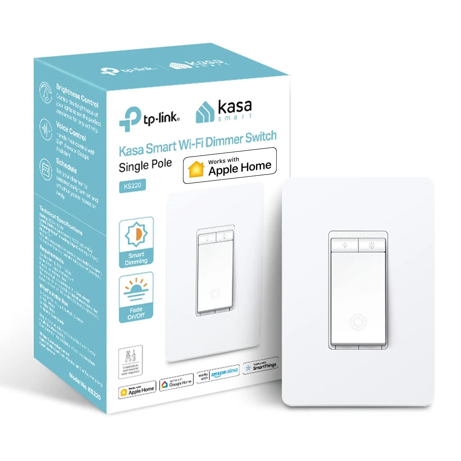 Kasa Smart Apple HomeKit Smart Dimmer Switch KS220, Single Pole, Neutral Wire Required, 2.4GHz Wi-Fi Light Switch Works with Siri, Alexa and Google Home, UL Certified, No Hub Required, White