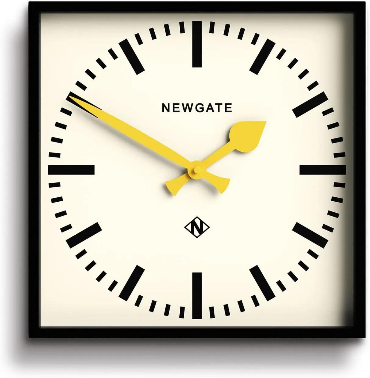 NEWGATE® Number Five Railway Wall Clock - Square Clock - Kitchen Clock - Office Clock - Retro Clock - Designer Clock - Station Clock - Marker Dial (Yellow Hands)