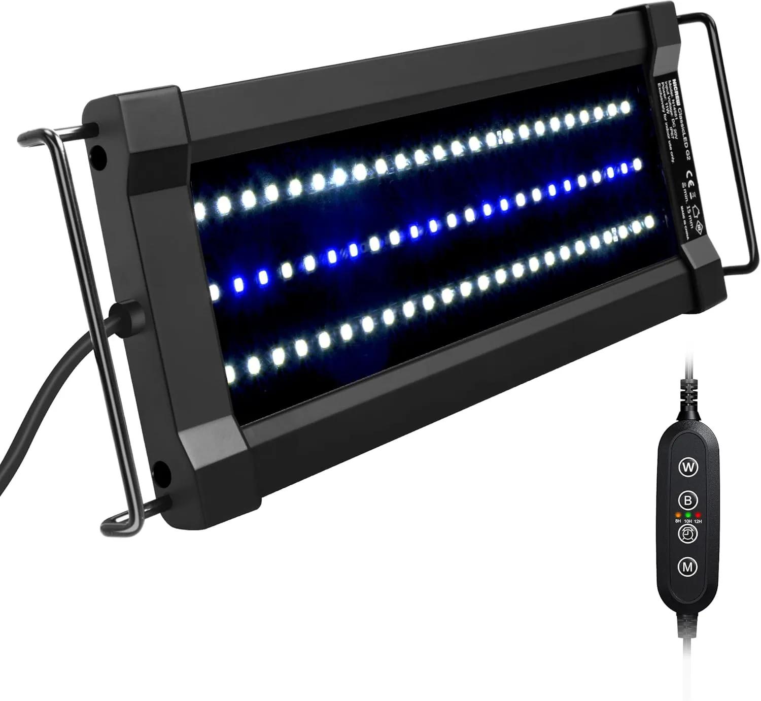 NICREW ClassicLED G2 Éclairage Aquarium, Rampe LED Étanche avec 2 Canaux Contrôleur, Lumières Blanches et Bleues, Lampe LED Aquarium 30-43 cm, 11 W, 835 LM