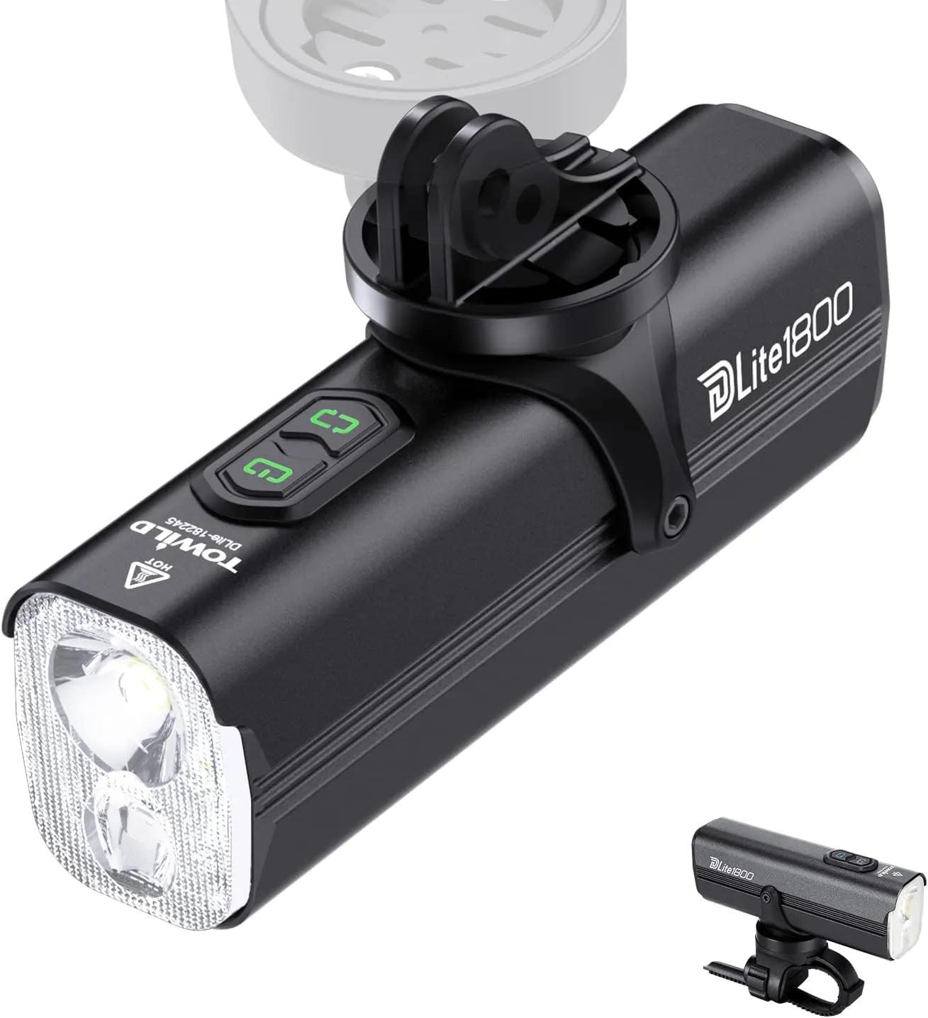 towild DLite1800 Eclairage Velo avec Télécommande sans Fil,Lampe Frontale Vélo 1800 Lumens Phare vélo à Double Source Lumineuse Haut Faisceau et Bas Faisceau Feux vélo Rechargeables 5000mAh pour VTT