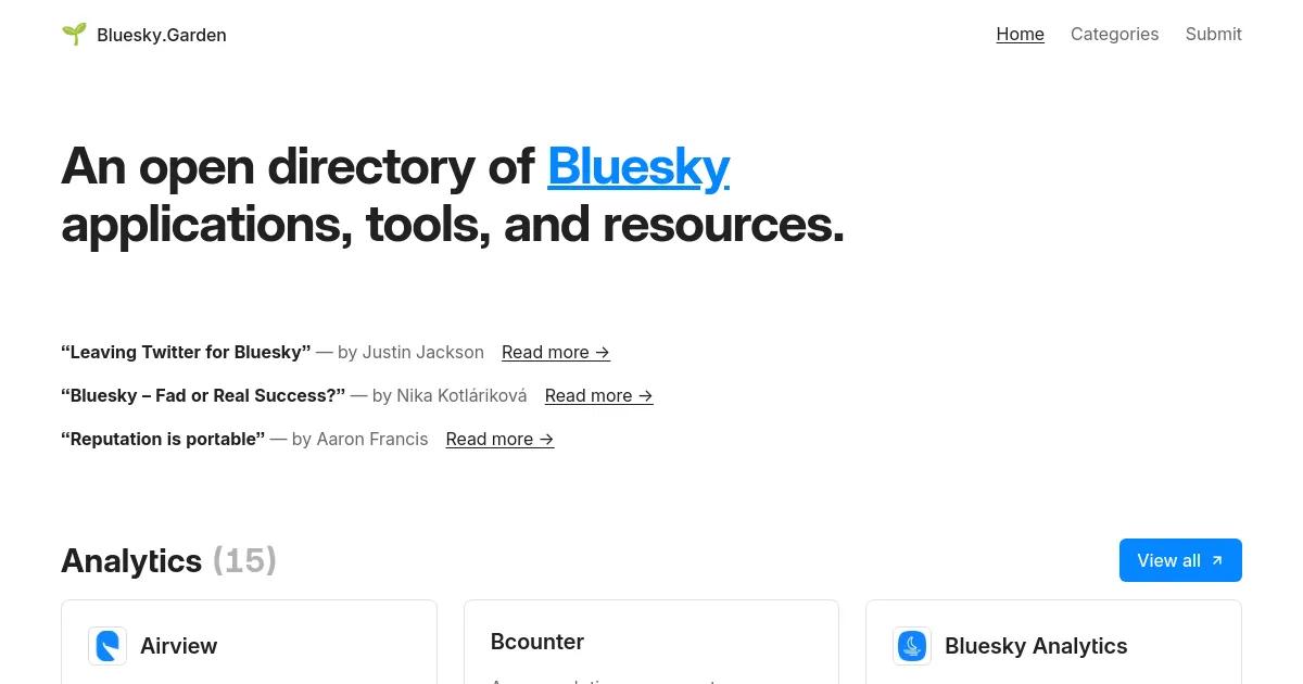 An open directory of Bluesky applications, tools, and resources.