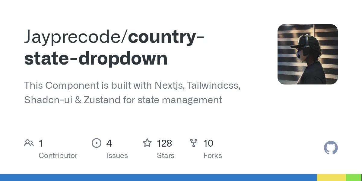 Jayprecode/country-state-dropdown: This Component is built with Nextjs, Tailwindcss, Shadcn-ui & Zustand for state management