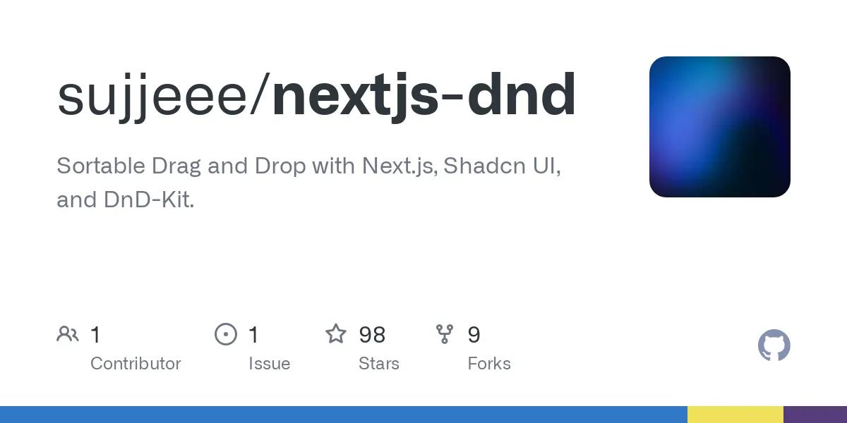 sujjeee/nextjs-dnd: Sortable Drag and Drop with Next.js, Shadcn UI, and DnD-Kit.