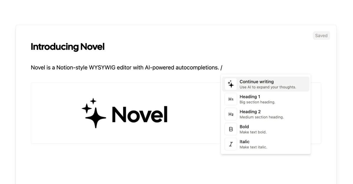 Novel - Notion-style WYSIWYG editor with AI-powered autocompletions