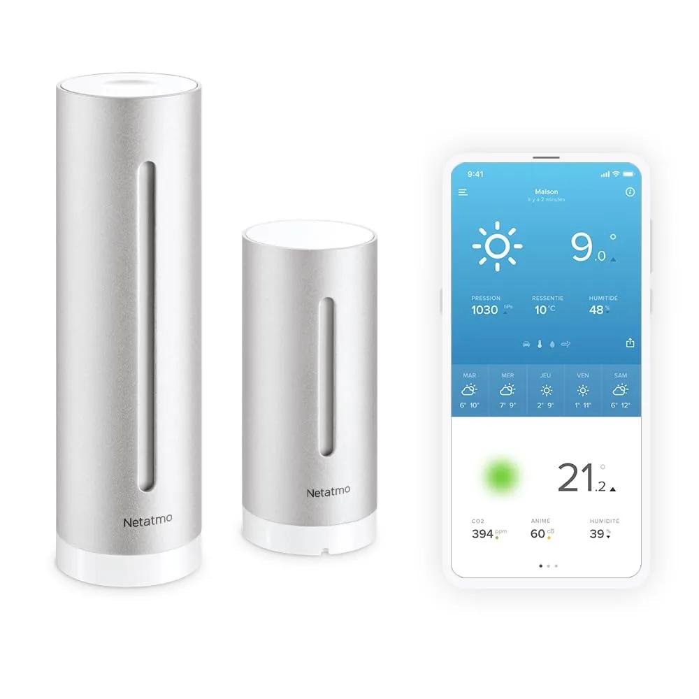 Netatmo Station Météo Intérieur Extérieur Connectée Wifi, Capteur Sans fil, Thermomètre, Hygromètre, Baromètre, Sonomètre, Qualité de l'air - Compatible Amazon Alexa, Apple Homekit et Google Home