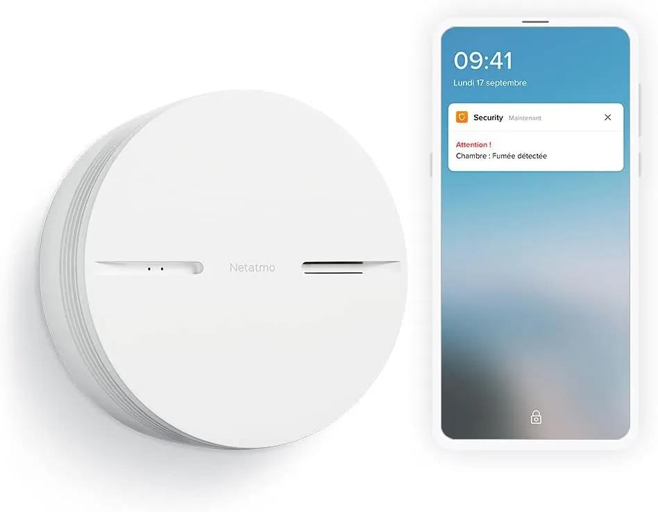 Netatmo Détecteur de Fumée Intelligent, 10 ans de batterie, Tests automatisés, Alarme Incendie connectée sans box domotique, Certifié NF et EN14604, NSA-FR, Unique, Blanc