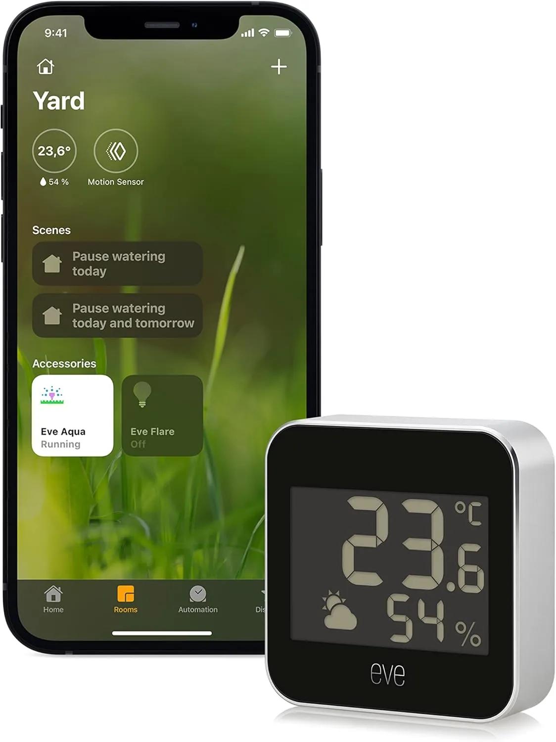 Eve Weather - Station météo connectée avec technologie Apple HomeKit pour le suivi de la température, du taux d’humidité et de la pression atmosphérique, tendance météo, IPX4, Bluetooth, Thread