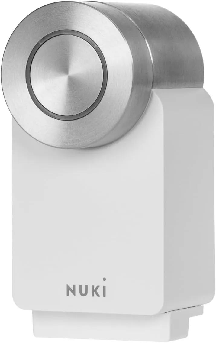 Nuki Smart Lock Pro (4è génération), serrure smart avec avec Wi-Fi et Matter pour accès à distance, la serrure électronique transforme votre smartphone en clé, avec Power Pack, blanc