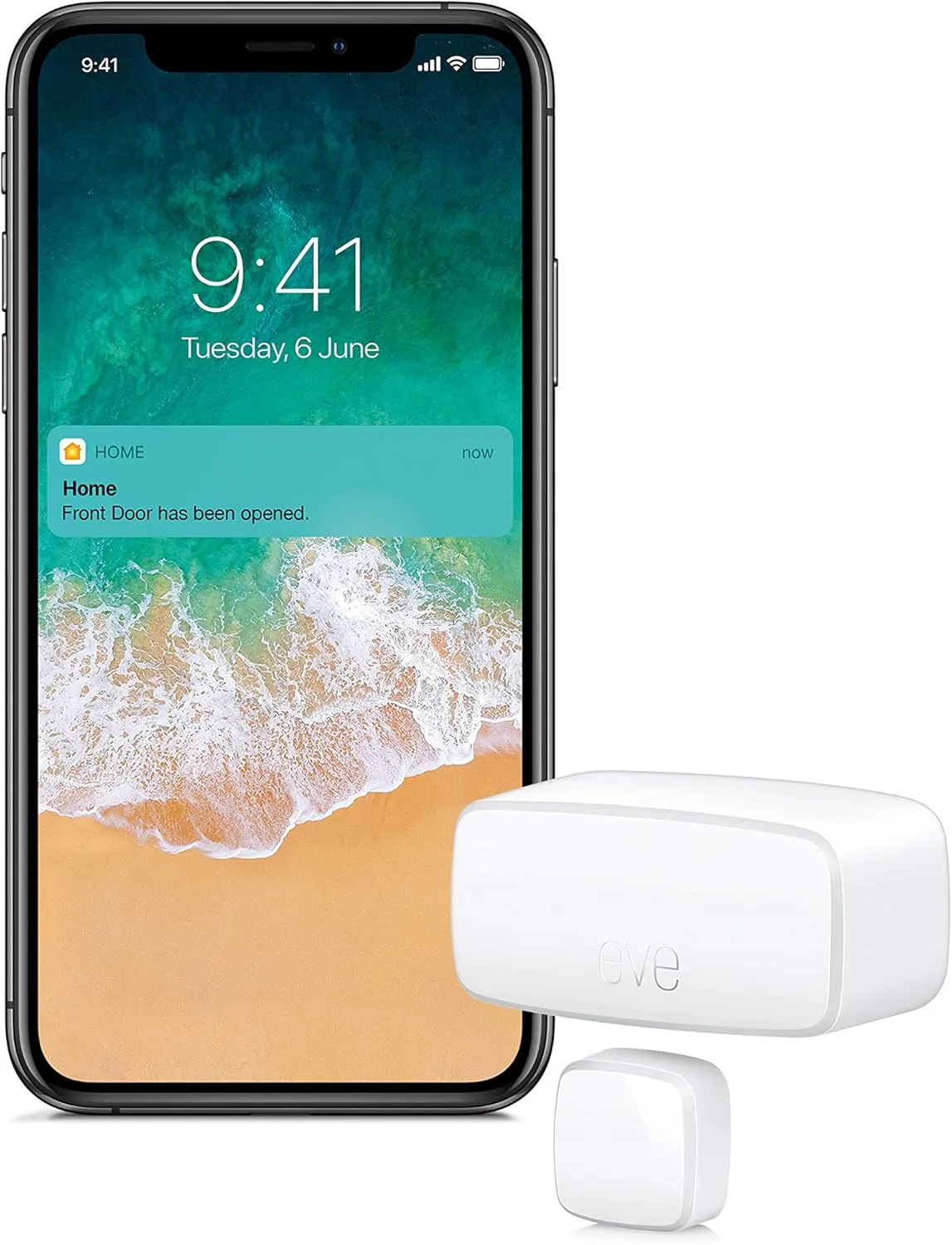 Eve Door et Window (Apple Home) – Capteur de contact intelligent pour portes et fenêtres, notifications (ouverte/fermée), contrôle automatique d’accessoires et scénarios, Bluetooth/Thread