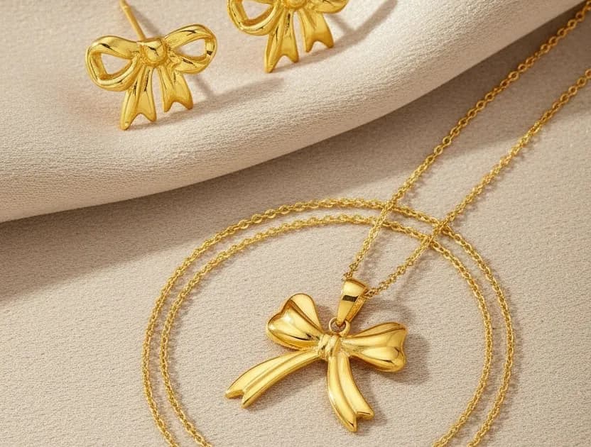 Dainty Bow Necklace Earring Set