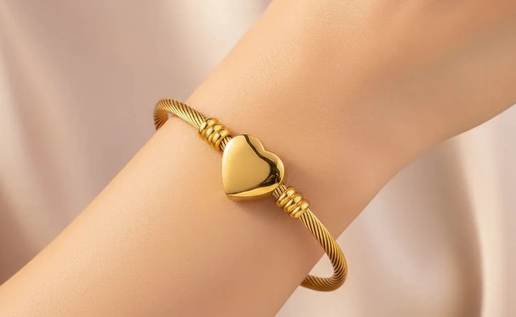 Heart Cable Gold Bracelet