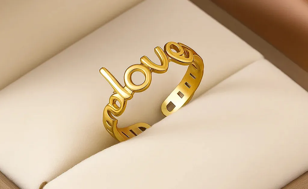 Love Script Gold Ring