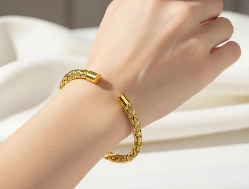 Elegant Braided Gold Cuff Bracelet