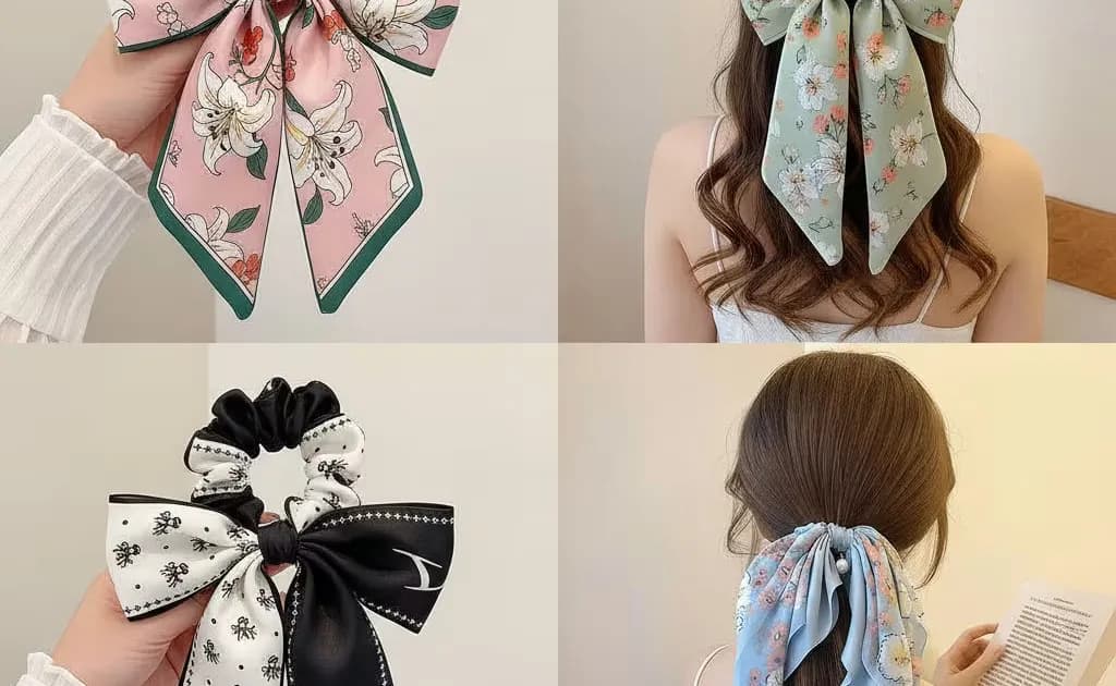 Floral Bow Scrunchie Set of 4