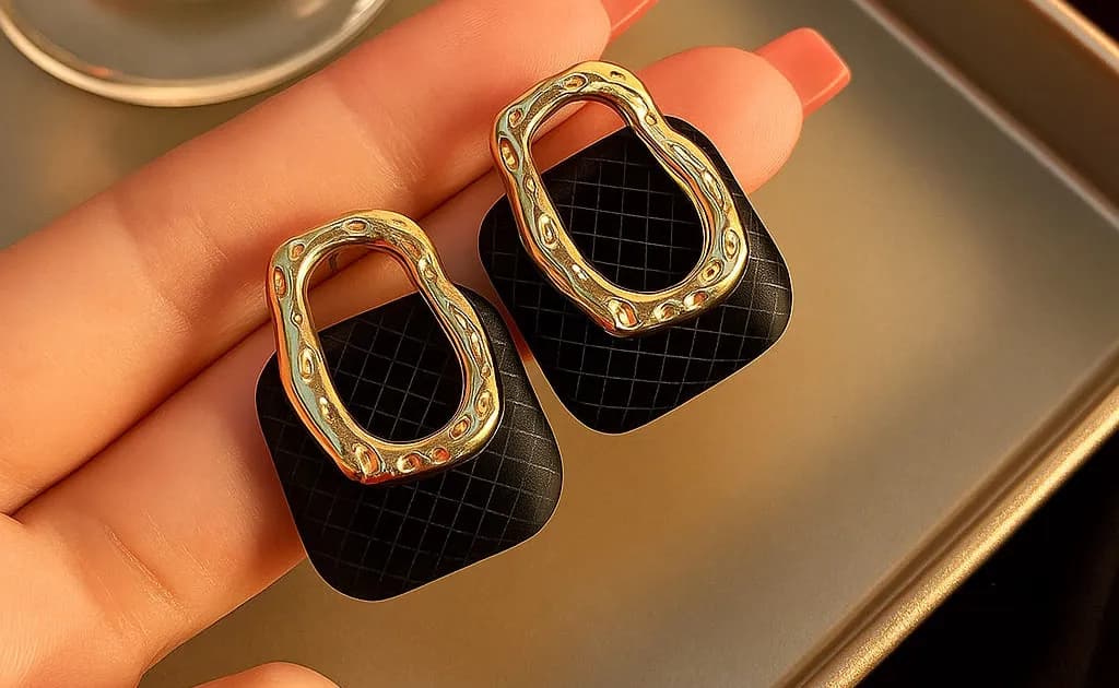 Black Textured Stud Earrings