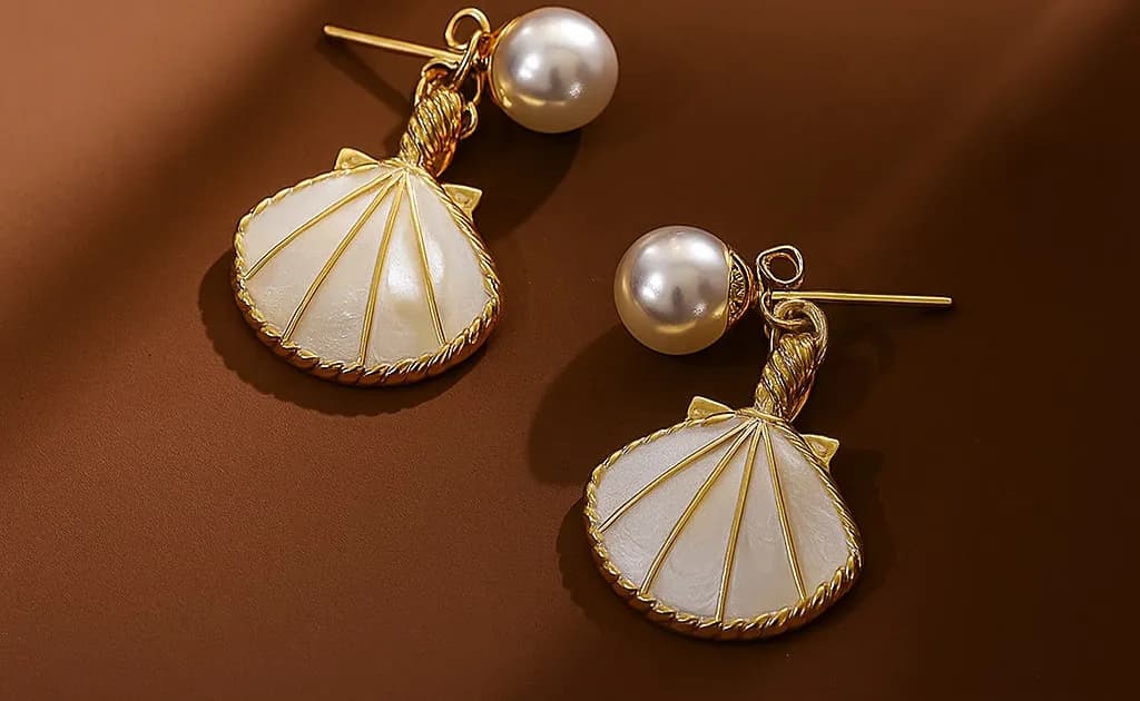 Pearl Seashell Drop Earrings