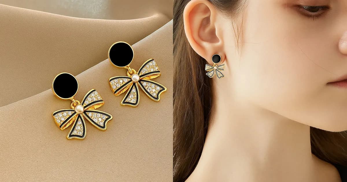 Black Pearl Bow Earrings