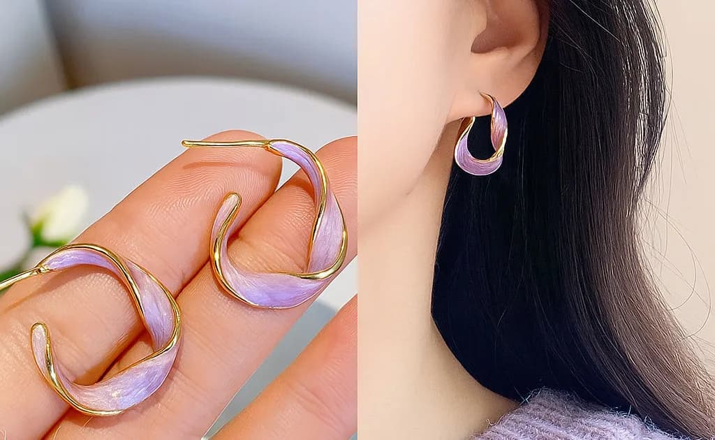 Purple Enamel Hoop Earrings