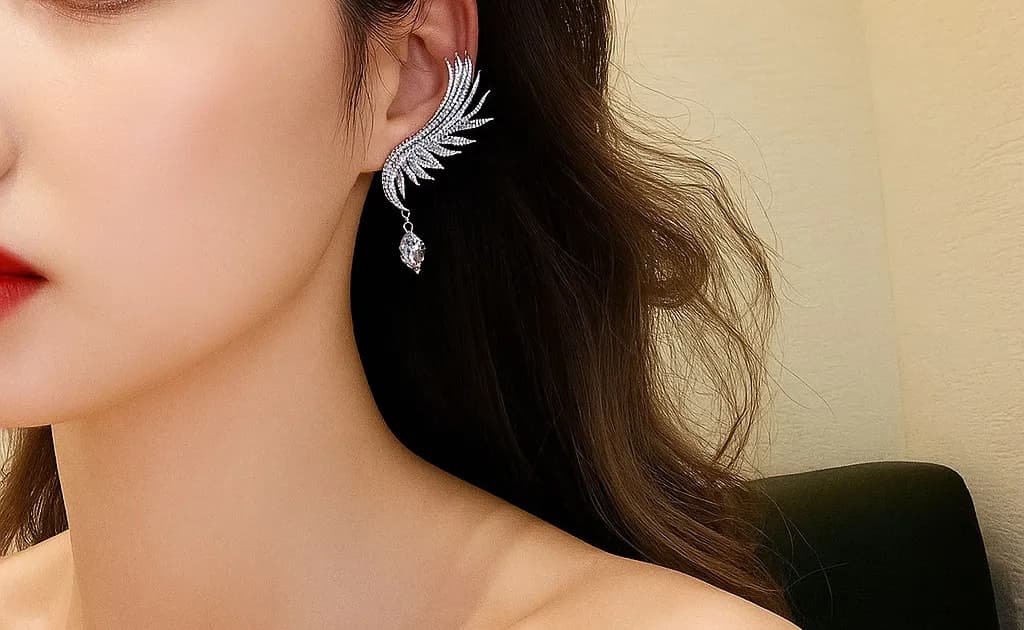 Diamond Wing Drop Earrings