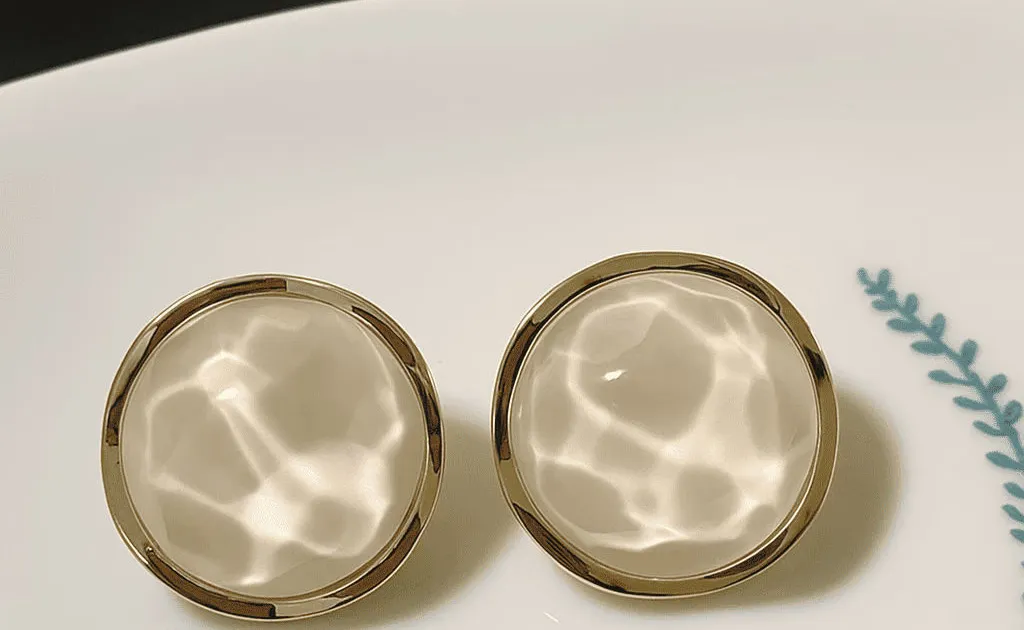 White Marble Stud Earrings