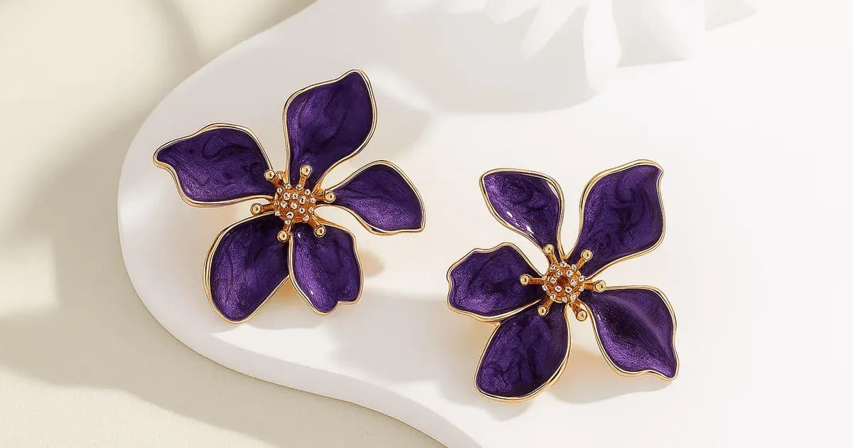 Purple Enamel Stud Earrings