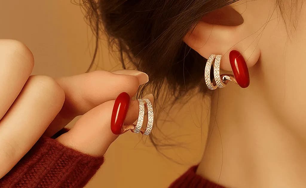 Red Crystal Cuff Earrings