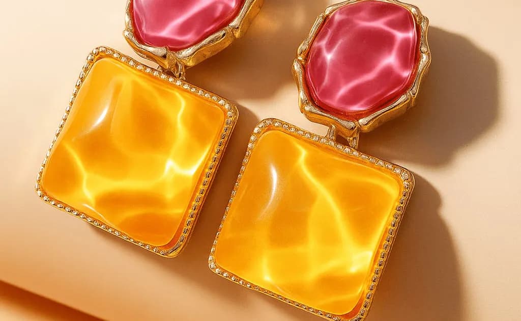 2-Pink Yellow Resin Earrings