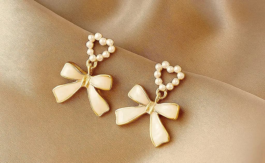 Heart Bow Drop Earrings
