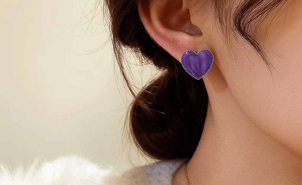 Amethyst Crystal Heart Stud