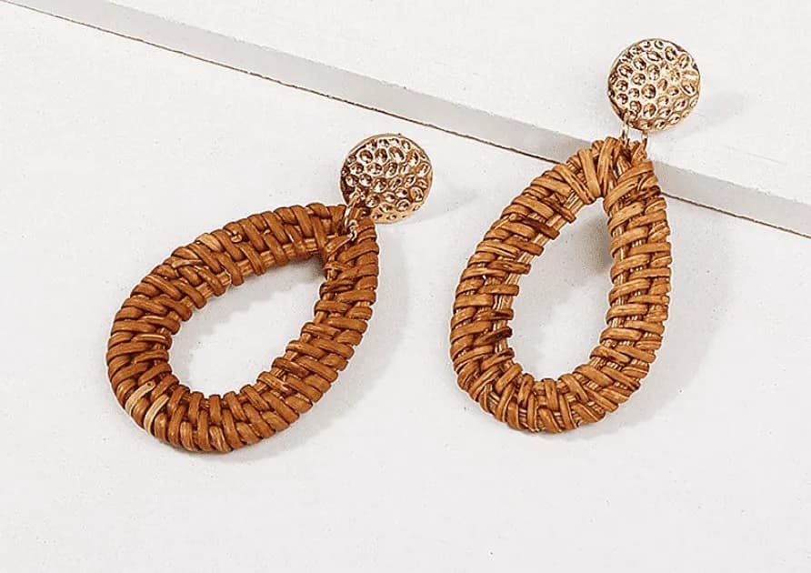 Rattan Teardrop Hoop Earrings