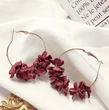 Burgundy Fabric Hoop Earrings