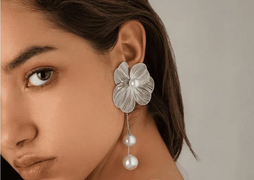 Silver Floral Threader Earrings