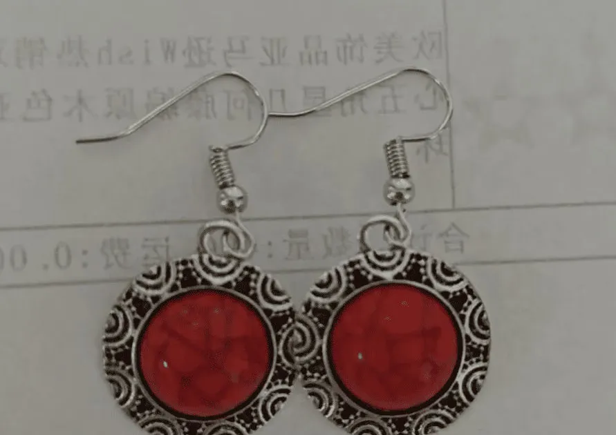 Red Oxidized Silver Earrings