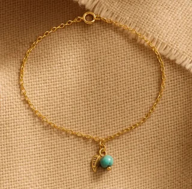 Metal Leaf Turquoise Pendant Anklet