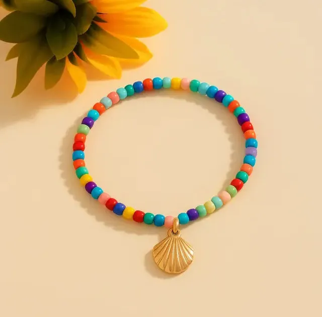 Hand-made Beaded Elastic Rope Shell Anklet