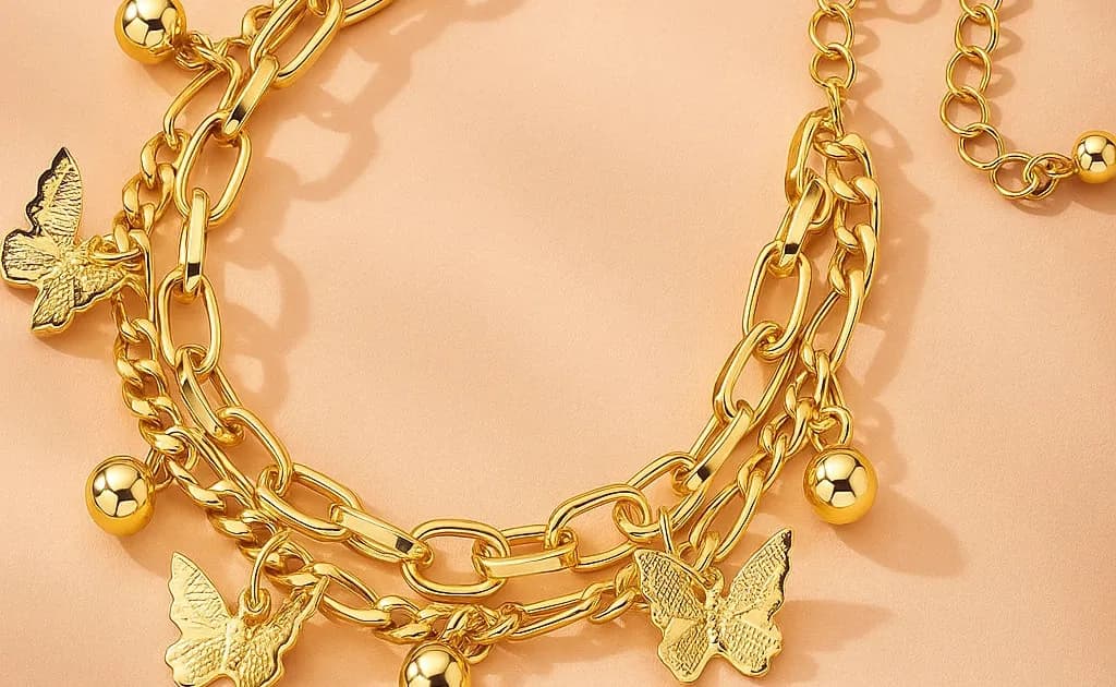 Golden Butterfly Double Chain Bracelet