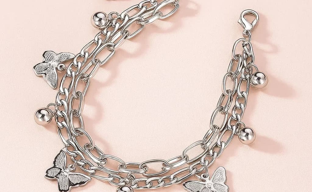 Silver Butterfly Double Chain Bracelet