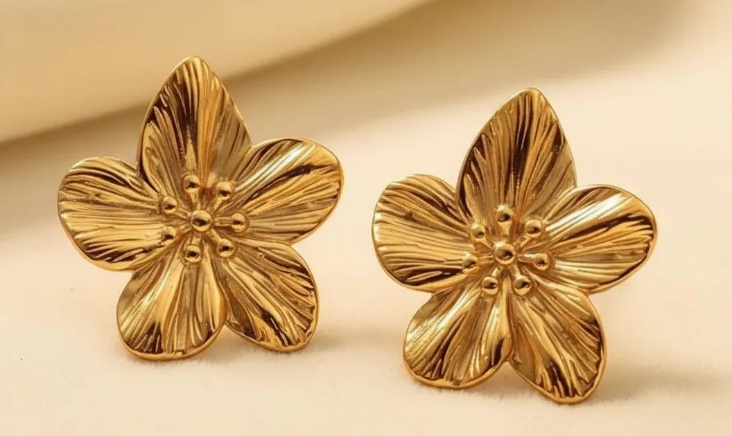 Floral Gold Stud Earrings for Women