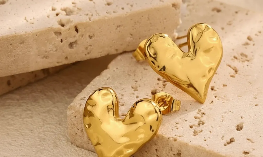 Gold Heart Stud Earrings
