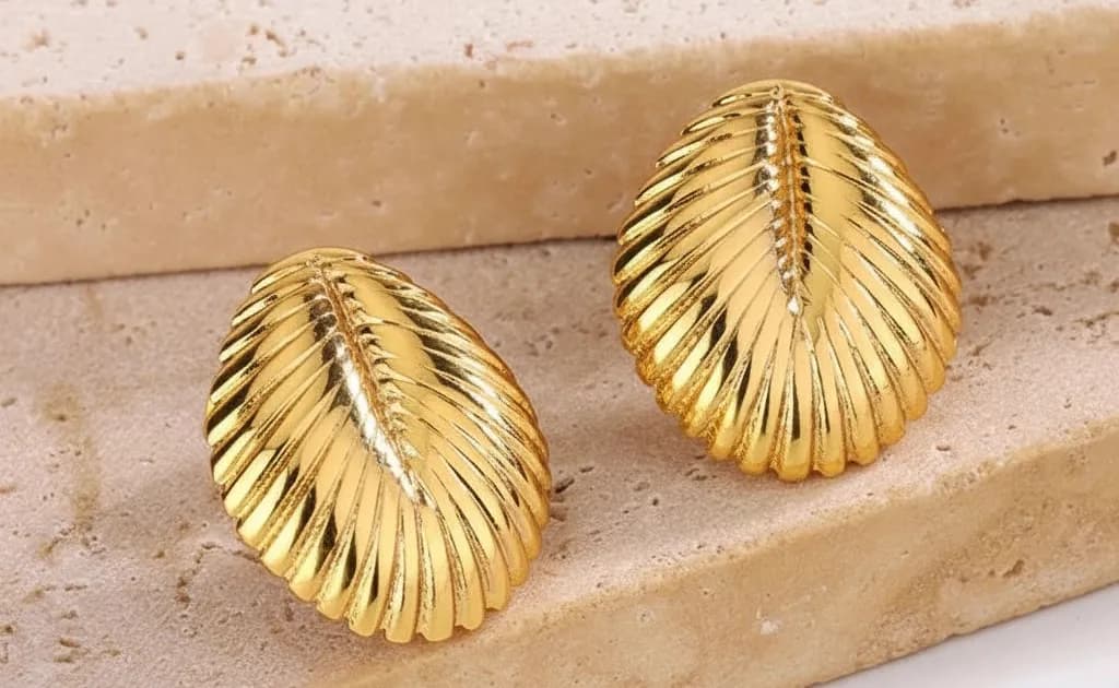 Gold Scallop Shell Stud Earrings
