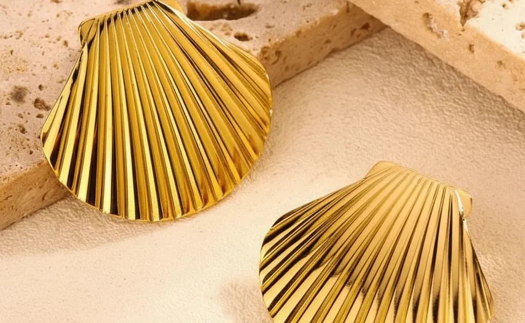 Gold Scallop Shell Drop Earrings