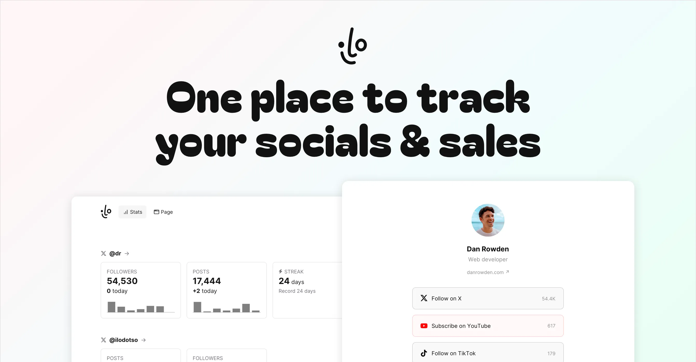 Track your socials and sales · ilo.so