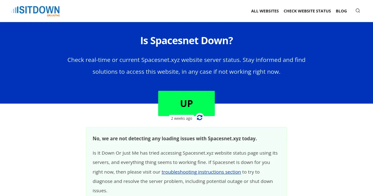Is Spacesnet Down Today? Or Not Working Right Now?