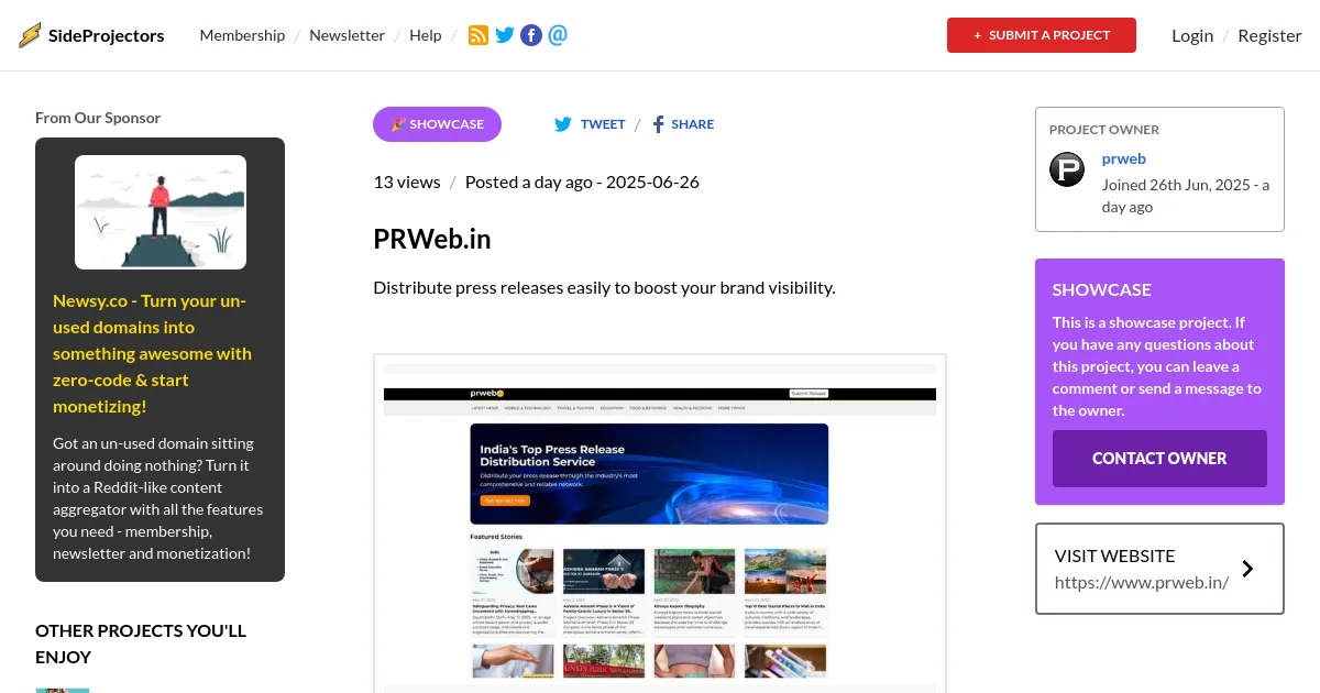 PRWeb.in SideProjectors